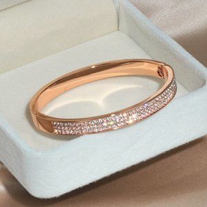 3 Row Diamond Crystal Bangle Bracelet
